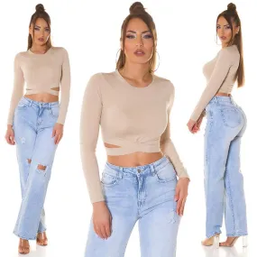 Top con aberturas beige mangas largas