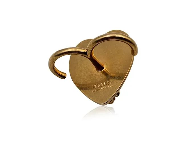 Versace Anillo con forro de Virtus de corazón de metal dorado Talla M Nunca usado Roja 