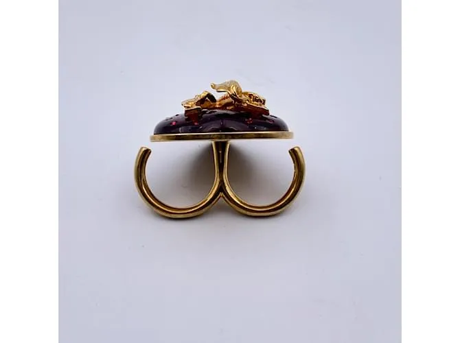 Versace Anillo con forro de Virtus de corazón de metal dorado Talla M Nunca usado Roja 